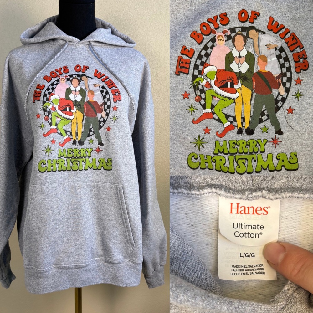 The Boys of Winter Merry Christmas Sz Large Hoodie Elf Grinch Kevin‎ McCallister